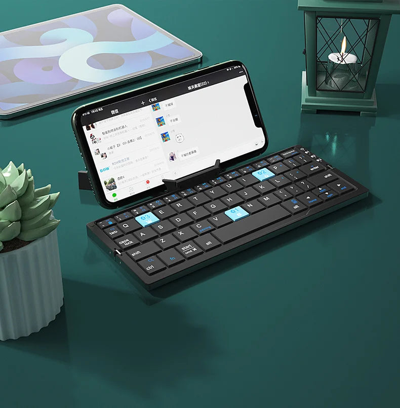 Foldable Bluetooth Keyboard Mini Aluminum Rechargeable Folding Wireless Keypad With Stand For Phone