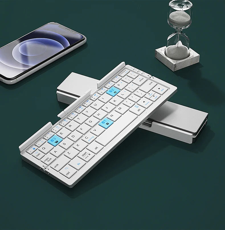 Foldable Bluetooth Keyboard Mini Aluminum Rechargeable Folding Wireless Keypad With Stand For Phone