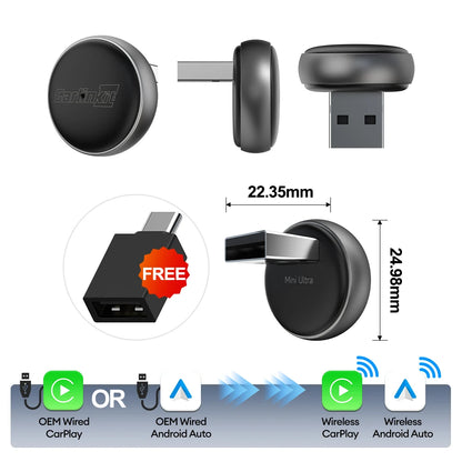 CarlinKit Mini Ultra 3 Wireless CarPlay & Android Auto Tiny Adapter