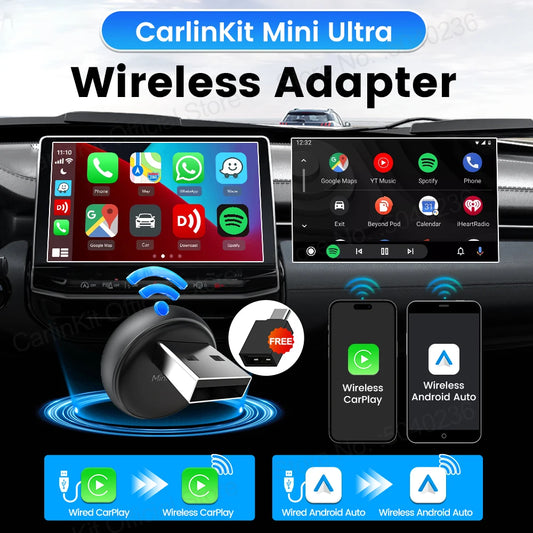CarlinKit Mini Ultra 3 Wireless CarPlay & Android Auto Tiny Adapter