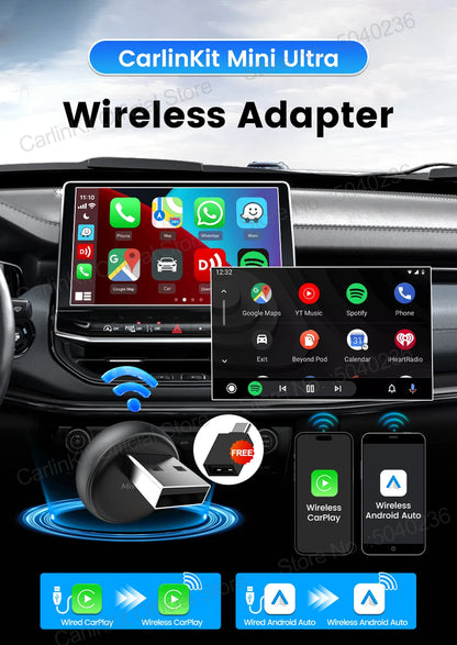 CarlinKit Mini Ultra 3 Wireless CarPlay & Android Auto Tiny Adapter